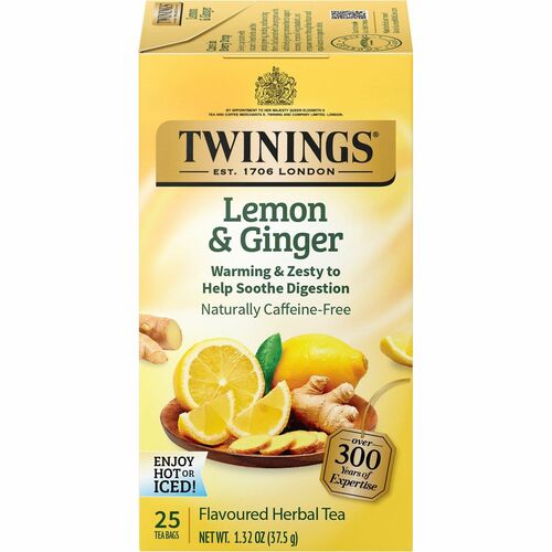 Twinings of London Lemon & Ginger Herbal Tea Bag - 1.3 oz - 25 / Box