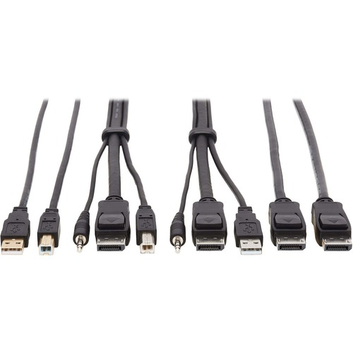 Tripp Lite DisplayPort KVM Cable Kit 4K USB 3.5mm 3xM/3xM USB MM DP MM 6ft - 5.91 ft KVM Cable for KVM Switch, Computer, Monitor - First End: 1 x Mini-phone Male Audio, First End: 1 x DisplayPort Male Digital Audio/Video, First End: 1 x Type A Male USB - 