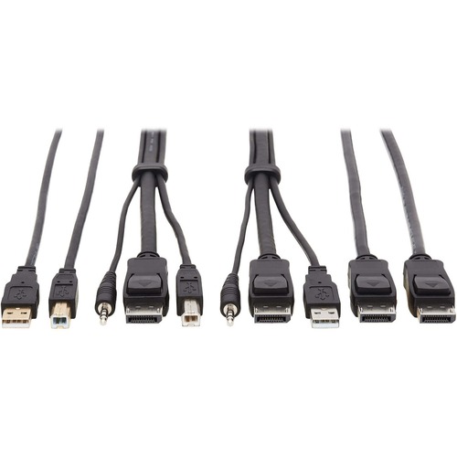 Tripp Lite DisplayPort KVM Cable Kit 4K USB 3.5mm 3xM/3xM USB MM DP MM 10ft - 10 ft KVM Cable for KVM Switch, Computer, Monitor - First End: 1 x Mini-phone Male Audio, First End: 1 x DisplayPort Male Digital Audio/Video, First End: 1 x Type A Male USB - S