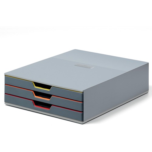 DURABLE VARICOLOR 3 Drawer Desktop Storage Box, Gray/Multicolor - 3 Drawer(s) - 3.75" Height x 11" Width x 14" Depth - Desktop - Gray - Plastic - 1 Each