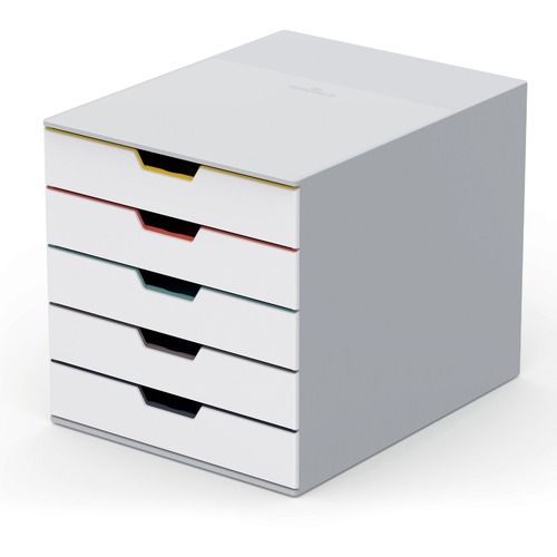 DURABLE VARICOLOR MIX 5 Drawer Desktop Storage Box, White/Multicolor - 5 Drawer(s) - 11" Height x 11.50" Width x 14" Depth - Desktop - White - Plastic - 1 Each