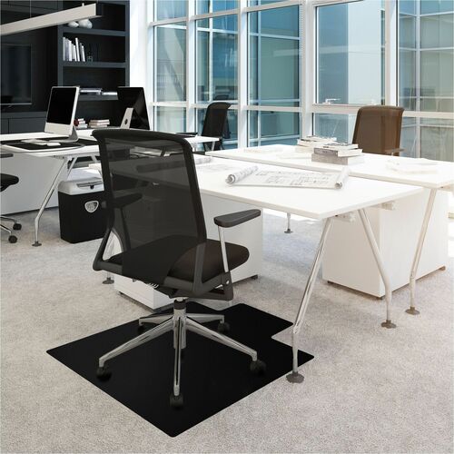 Cleartex Advantagemat Black Chair Mat - Carpeted Floor - 48" Length x 36" Width x 0.60" Thickness - Lip Size 20" Length x 10" Width - Rectangle - Clas