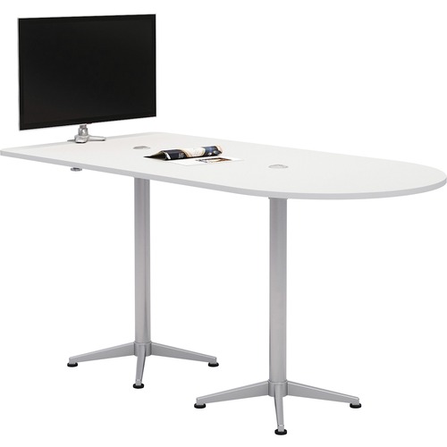 KFI Powered Horseshoe Table - High Pressure Laminate (HPL) Rectangle, White Top - Column Leg Base - 84" Table Top Length x 42" Table Top Width - Assembly Required - 1 Each