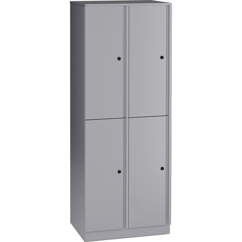 Lorell Trace Quad Locker - 1 Shelve(s) - Key Lock - for Shoes, Jacket - Overall Size 65.9" x 24" x 18" - Metallic Silver - Metal
