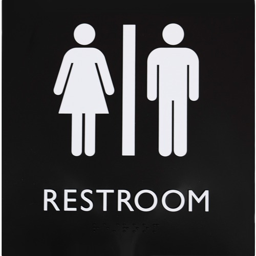 Lorell Unisex Restroom Sign - 1 Each - Restroom (Accessible) Print/Message - 8" Width x 8" Height - Square Shape - Surface-mountable - Easy Readability, Injection-molded - Restroom, Architectural - Plastic - Black, Black