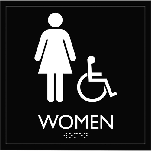 Lorell Women's Handicap Restroom Sign - 1 Each - Women Print/Message - 8" Width x 8" Height - Square Shape - Easy Readability, Injection-molded - Plastic - Black, Black