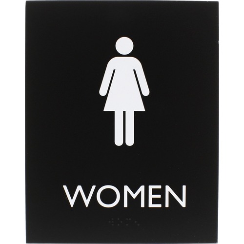 Lorell Women's Restroom Sign - 1 Each - Women Print/Message - 6.4" Width x 8.5" Height - Rectangular Shape - Surface-mountable - Easy Readability, Braille - Plastic - Black