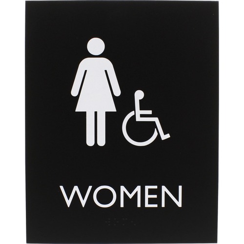 Lorell Women's Handicap Restroom Sign - 1 Each - Women Print/Message - 6.4" Width x 8.5" Height - Rectangular Shape - Surface-mountable - Easy Readability, Braille - Plastic - Black