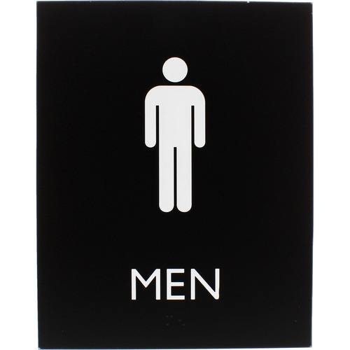 Lorell Men's Restroom Sign - 1 Each - Men Print/Message - 6.4" Width x 8.5" Height - Rectangular Shape - Surface-mountable - Easy Readability, Braille - Plastic - Black