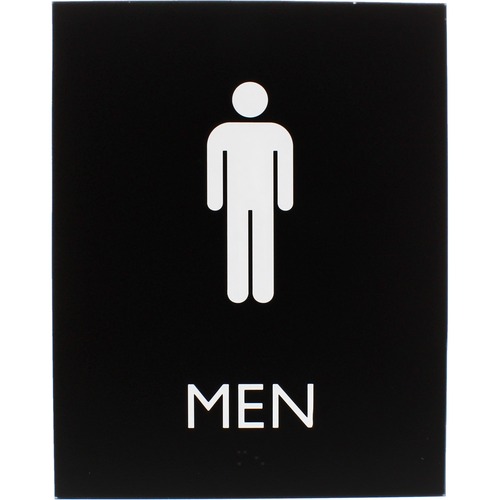 Lorell Restroom Sign - 1 Each - Men Print/Message - 6.4" Width x 8.5" Height - Rectangular Shape - Easy Readability, Braille - Plastic - Black