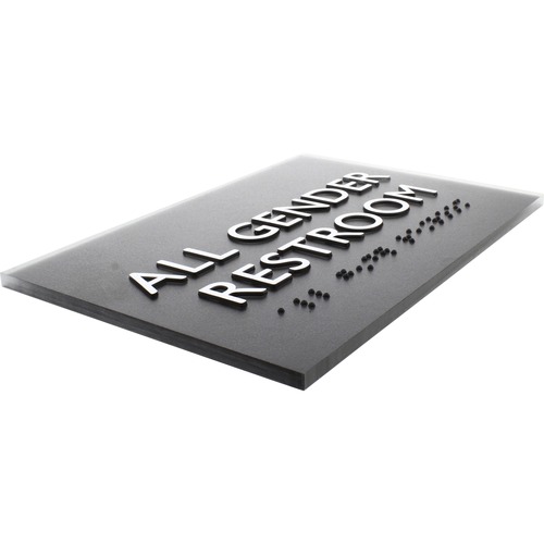 Lorell Restroom Sign - 1 Each - 4.5" Width x 6.8" Height - Easy Readability, Braille - Black