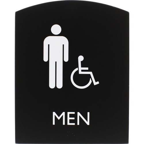 Lorell Restroom Sign - 1 Each - Men Print/Message - 6.8" Width x 8.5" Height - Rectangular Shape - Easy Readability, Braille - Plastic - Black