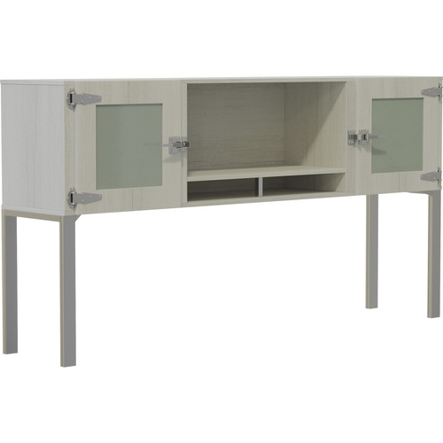 Mayline 72" Hutch with Glass Doors & Supports - 72" x 15"38" - 2 Door(s) - Material: Particleboard, Laminate, Metal, Steel - Finish: White Ash