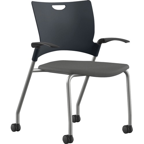 9 to 5 Seating Bella Fabric Seat Mobile Stack Chair - Fabric, Foam, Plastic Seat - Fabric, Plastic, Foam Back - Powder Coated, Silver Frame - Four-legged Base - Dove Gray - 1 Each