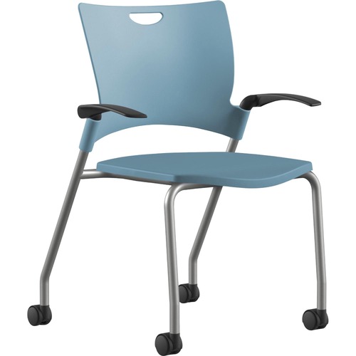 9 to 5 Seating Bella Fixed Arms Mobile Stack Chair - Blue Thermoplastic Seat - Blue Thermoplastic Back - Powder Coated, Silver Frame - Four-legged Base - 1 Each