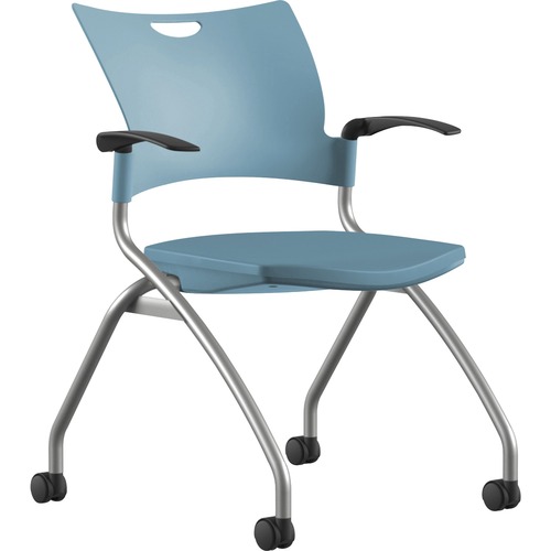 9 to 5 Seating Bella Fixed Arms Mobile Nesting Chair - Blue Thermoplastic Seat - Blue Thermoplastic Back - Silver, Powder Coated Frame - Four-legged Base - 1 Each