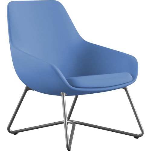 9 to 5 Seating W-shaped Base Lilly Lounge Chair - Blue Fabric, Foam Seat - Blue Fabric, Foam Back - Silver Frame - W Leg Base - 1 Each