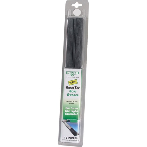 Unger Squeegee Rubber Blades - Rubber Blade16" Length - Flexible, Streak-free - Black - 12 / Pack
