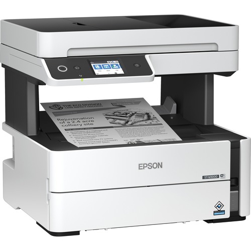 Epson WorkForce ST-M3000 Monochrome Multifunction Supertank Printer. Cartridge Free MFP with ADF & Fax Inkjet copier/Fax/Scanner-1200x2400 dpi Print-Automatic Duplex Print-1200 dpi Optical Scan-20 ppm-Up to 23k pages of ink-Wireless LAN - Copier/Fax/Print