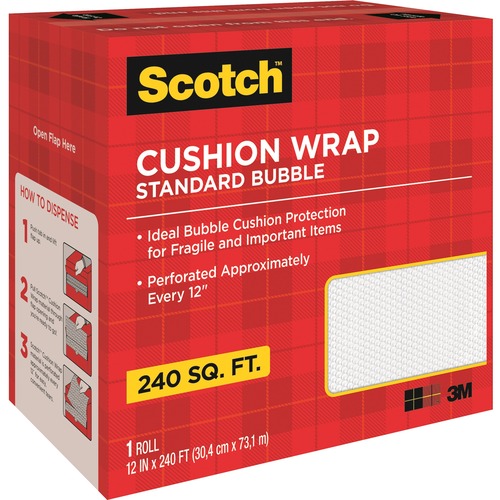 Scotch Perforated Cushion Wrap - 12" Width x 240 ft Length - Perforated, Lightweight, Recyclable, Non-scratching, Easy Tear - Polyethylene, Nylon - Clear - 1 / Roll