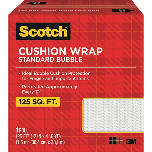 Scotch Cushion Wrap - 12" Width x 100 ft Length - Perforated, Lightweight, Recyclable, Non-scratching, Easy Tear - Polyethylene, Nylon - Clear - 1 / Carton
