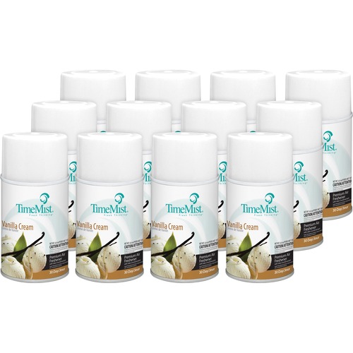 TimeMist Metered 30-Day Vanilla Cream Scent Refill - Aerosol - 5.3 fl oz (0.2 quart) - Vanilla Cream - 30 Day - 12 / Carton - Long Lasting, Odor Neutr