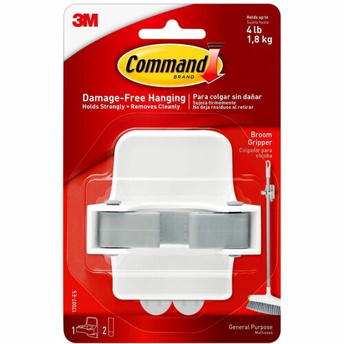 Command Broom Gripper - 4 lb (1.81 kg) Capacity - for Broom - Plastic - White, Clear, Gray - 1 Each