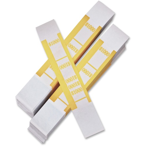 ICONEX SecurIT Currency Straps - Total $1,000 - Adhesive, Sturdy, Color Coded - Kraft Paper - Yellow - 1000 / Pack