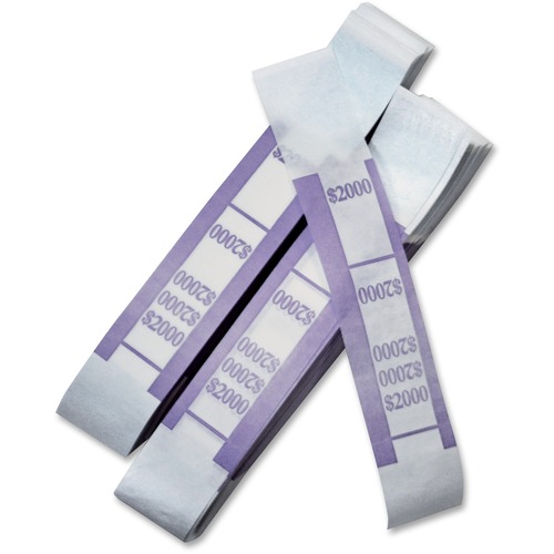 ICONEX Currency Straps - Total $2,000 - Color Coded, Sturdy, Adhesive - Kraft Paper - Violet - 1000 / Pack
