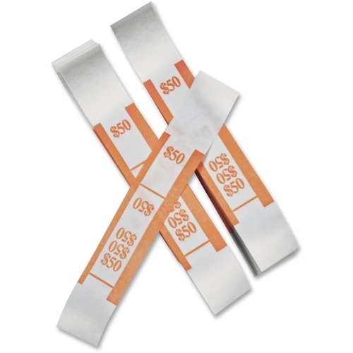 ICONEX Currency Straps - Total $50 - Adhesive, Sturdy, Color Coded - Kraft Paper - 1000 / Pack