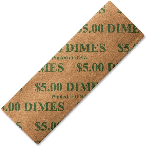 ICONEX Color-coded Flat Coin Wrappers - Total $5.0 in 10¢ Denomination - Color Coded, Sturdy - Kraft Paper - Green - 1000 / Pack