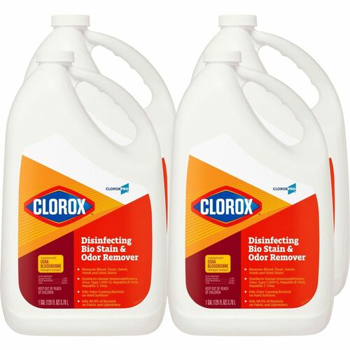 CloroxPro Disinfecting Bio Stain & Odor Remover Refill - 128 fl oz (4 quart) - Bleach-free, Deodorize - Translucent - 4 / Carton