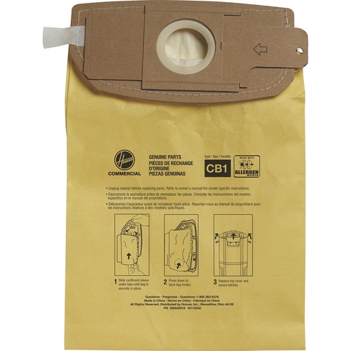 Hoover HushTone 6-Quart Vacuum Bags - 1 / Pack - Type CB1 - 1.50 gal - Durable, Self-sealing, Disposable, Micro Allergen - Yellow
