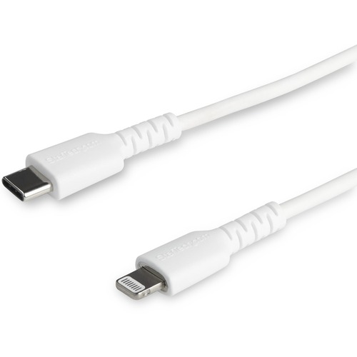StarTech.com 3 foot/1m Durable White USB-C to Lightning Cable, Rugged Heavy Duty Charging/Sync Cable for Apple iPhone/iPad MFi Certified - Aramid fiber shelters heavy duty lightning cable from stress of bends/twists - White durable strong rugged USB-C to 