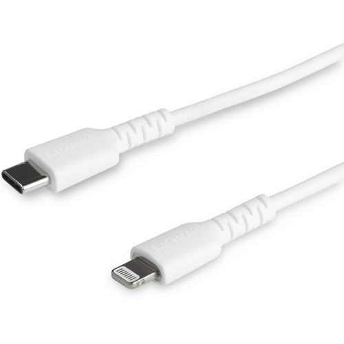 StarTech.com 6 foot/2m Durable White USB-C to Lightning Cable, Rugged Heavy Duty Charging/Sync Cable for Apple iPhone/iPad MFi Certified - Aramid fiber shelters heavy duty lightning cable from stress of bends/twists - White durable strong rugged USB-C to 