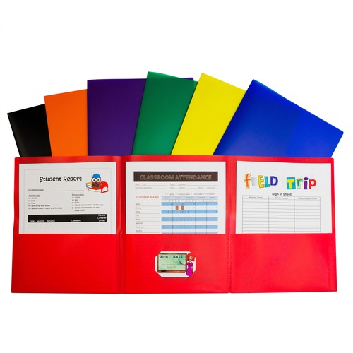 C-Line Letter Pocket Folder - 8 1/2" x 11" - 3 Internal Pocket(s) - Black, Blue, Green, Orange, Red, Purple, Yellow - 1 Each