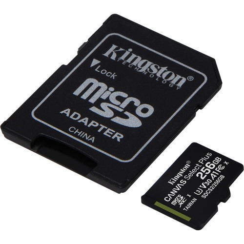 Kingston Canvas Select Plus 256 GB Class 10/UHS-I (U3) V30 microSDXC - 1 Pack - 100 MB/s Read - 85 MB/s Write - Lifetime Warranty - Memory Cards/Sticks - KINSDCS2256GBCR