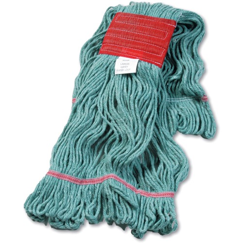 Boardwalk Super Loop Wet Mop Head, Cotton/Synthetic Fiber, 5" Headband, Large Size, Green - Large - 4" Width x 10" Depth - Cotton, Synthetic Fiber, Vinyl - 1 Each