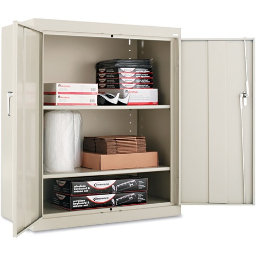 ALERA Assembled 42" High Storage Cabinet, w/Adjustable Shelves, 36w x 18d, Putty - 36" Width x 18" Depth x 42" Height - 2 x Shelf(ves) - 2 x Door(s) - 150 lb Load Capacity - Adjustable Shelf, Reinforced Door, Locking System - Putty - Powder Coated - Steel
