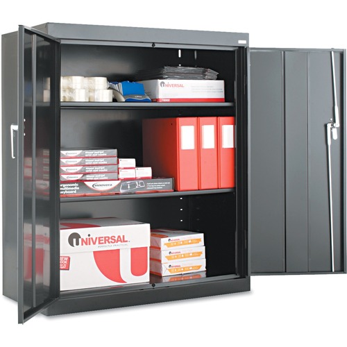 ALERA Assembled 42" High Storage Cabinet, w/Adjustable Shelves, 36w x 18d, Putty - 36" Width x 18" Depth x 42" Height - 2 x Shelf(ves) - 2 x Door(s) - 150 lb Load Capacity - Adjustable Shelf, Reinforced Door, Locking System - Black - Powder Coated - Steel
