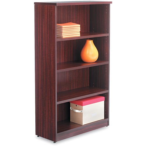 ALERA Valencia Series Bookcase, Four-Shelf, 31 3/4w x 14d x 55h, Mahogany - 54.8" Height x 31.8" Width x 14" Depth Bookcase, x 1" Thickness Shelf - 4 Shelve(s) - 3 Adjustable Shelf(ves) - Band Edge - Material: Wood Grain Laminate - Finish: Mahogany - 1 Ea