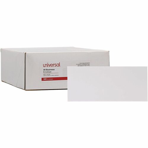 Universal Products Business Envelope, #9, Squar Flap, Gummed Closure, 3.88 x 8.88, White, 500/Box - Business - #9 - Square Flap - White - Paper Stock, Wove - 500 / Box