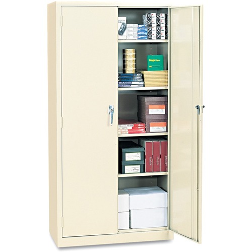 ALERA Assembled 72" High Storage Cabinet, w/Adjustable Shelves, 36w x 18d, Putty - 36" Width x 18" Depth x 72" Height - 5 x Shelf(ves) - 2 x Door(s) - 149.69 lb Load Capacity - Adjustable Shelf, Reinforced Door, Locking Bar - Putty - Powder Coated - Steel