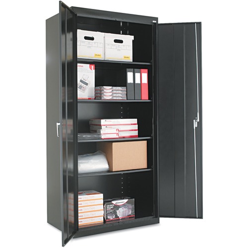 ALERA Assembled 78" High Storage Cabinet, w/Adjustable Shelves, 36w x 24d, Black - 36" Width x 24" Depth x 78" Height - 4 x Shelf(ves) - 2 x Door(s) - 199.59 lb Load Capacity - Adjustable Shelf, Reinforced Door, Locking Bar - Black - Powder Coated - Steel