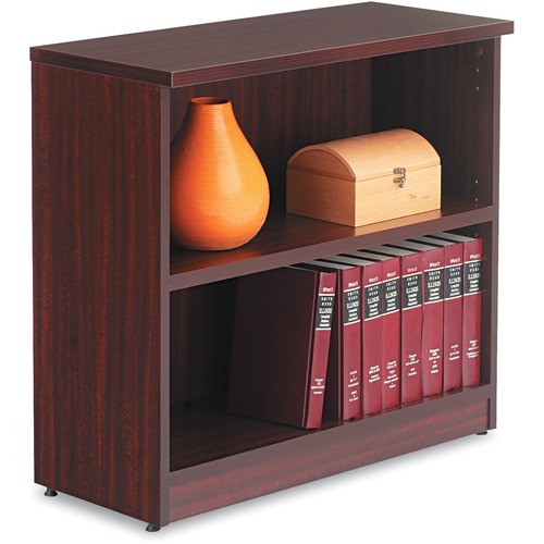 ALERA Valencia Series Bookcase, Two-Shelf, 31 3/4w x 14d x 29 1/2h, Mahogany - 29.5" Height x 31.8" Width x 14" Depth, x 1" Thickness Shelf - 2 Shelve(s) - 1 Adjustable Shelf(ves) - Band Edge - Material: Wood Grain Laminate - Finish: Mahogany - 1 Each