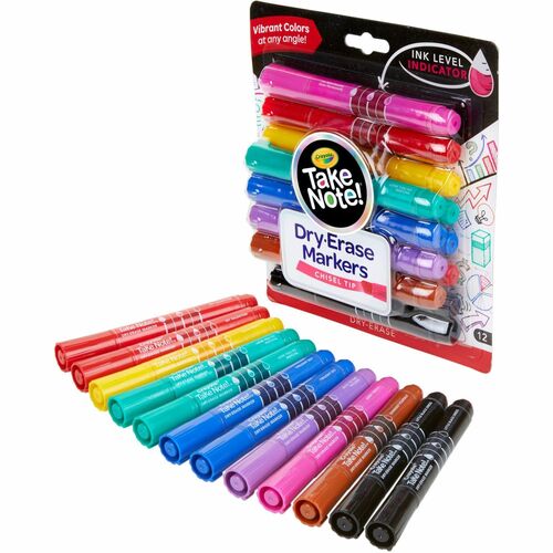 Crayola Dry Erase Markers - Chisel Marker Point - Assorted Ink - 12 / Pack