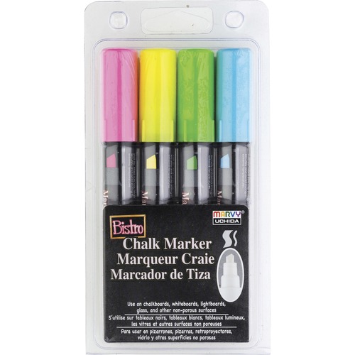 Marvy Bistro Chisel Tip Chalk Markers - Chisel Marker Point Style - Fluorescent Blue, Fluorescent Green, Fluorescent Pink, Fluorescent Yellow Water Ba