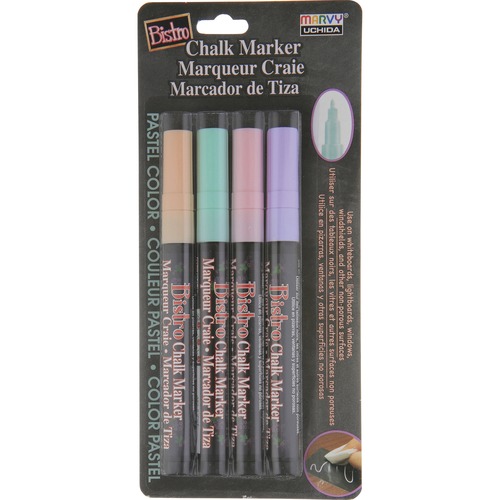 Marvy Bistro Fine Point Chalk Marker - Fine Marker Point - 3 mm Marker Point Size - Pale Violet, Blush Pink, Pastel Peach, Peppermint Water Based, Pig