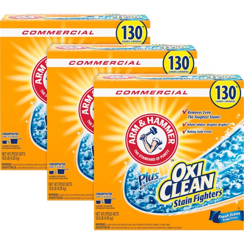 Arm & Hammer Powder Detergent plus OxiClean - 160 oz (10 lb) - 3 / Carton - Fade Resistant - Orange