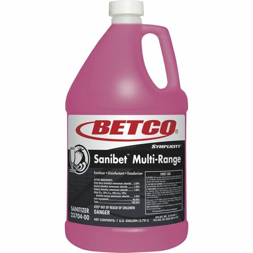 Betco Sanibet Sanitizer Disinfect Deodorizer - Concentrate - 128 fl oz (4 quart) - 1 Each - Rinse-free, Sanitizer Resistant, Deodorize - Pink